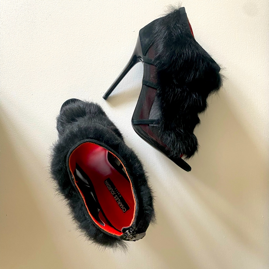Charles Jourdan Fur Ankle Peel Toe Booties
